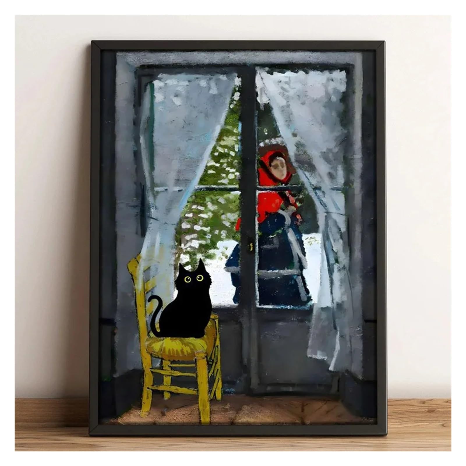 Tableau chat noir Monet pour salon moderne : affiche d'art mural 40x50cm