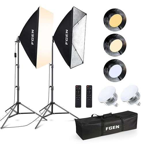 Softbox Photography Lighting,FGen 85W LED Soft Box with Remote Control Dimmable 2700-6400K 3 Colour Temperatures （White,Warm,Cold）Bulbs for Video,Portrait and Products Shooting - 85W