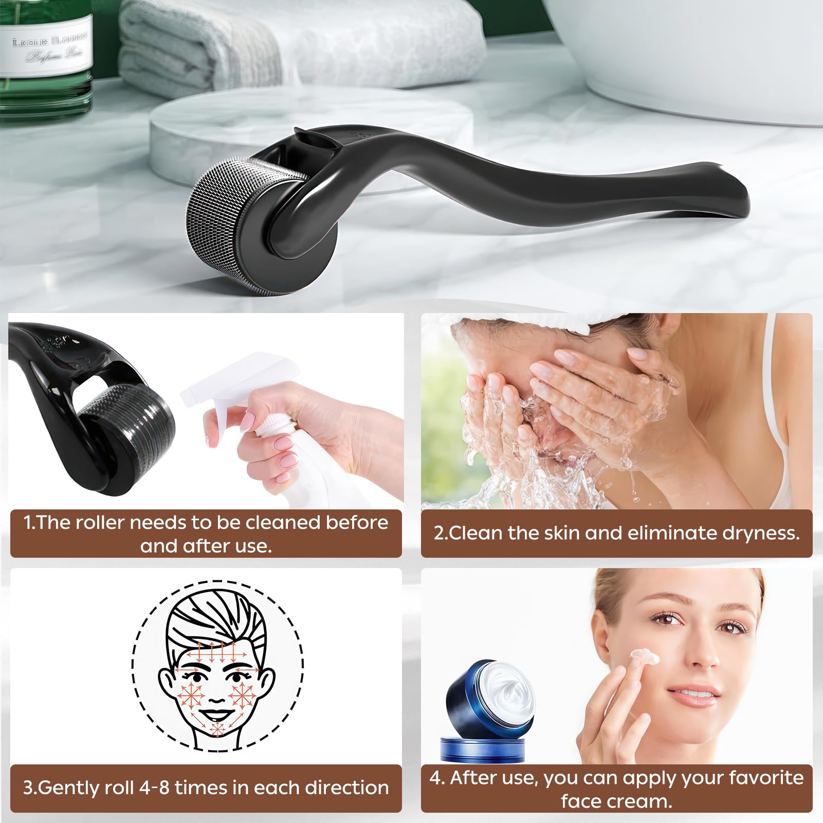 Dermaroller Capelli, Microneedling Derma Roller,Micro-Ago Roller 540-Aghi Rullo Derma per Crescita Dei Capelli,Trattamento di Perdita Capelli,Cicatrici da Acne e Smagliature,Delle Rughe(0,5 mm Nero)