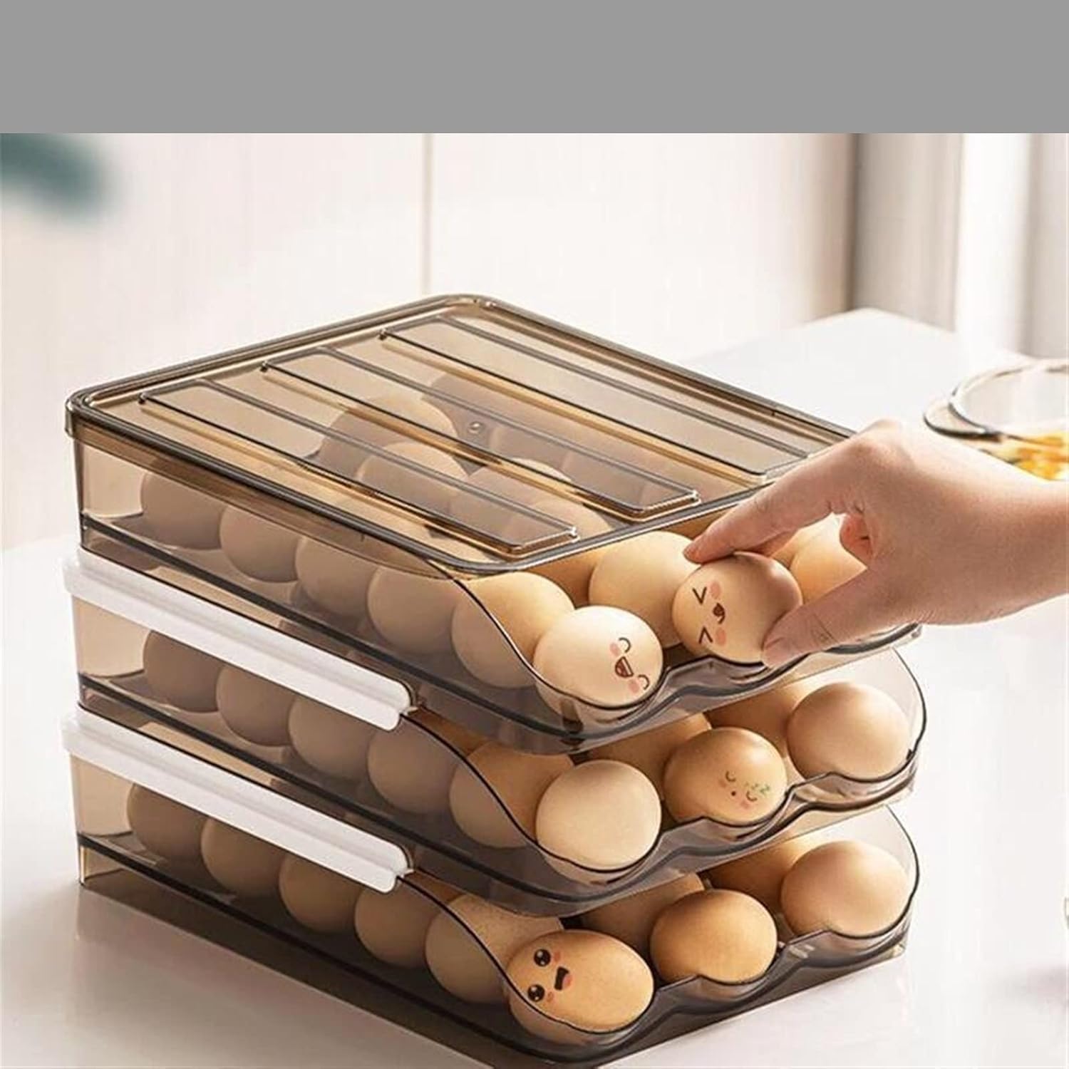 ,Containers Automatic Auto Scrolling Eggs Rack Holder Storage Box Eggs Basket Container Dispenser Organizer Closet for Fridge Kitch
