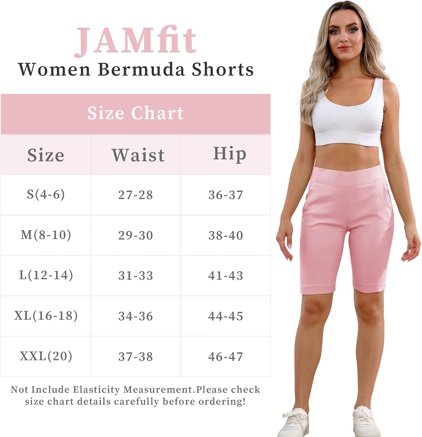 JAMfit レディース プルオン バミューダショーツ ストレッチ ハイウエスト 25.4 cm 股下 ドレッシー サマー カジュア