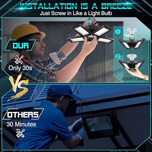 Miniatura 4 de Paquete de 2 luces LED de garaje, 160 W, 16500 lúmenes, 6500 K, deformables, luces LED de techo para garaje, con 5+1 paneles ajustables para garaje,