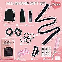 Vista 6 de Rizos sin Calor con Diadema para la Noche, 70'' Rizadores de Cabello sin Calor para Cabello Mediano a Largo, Negro