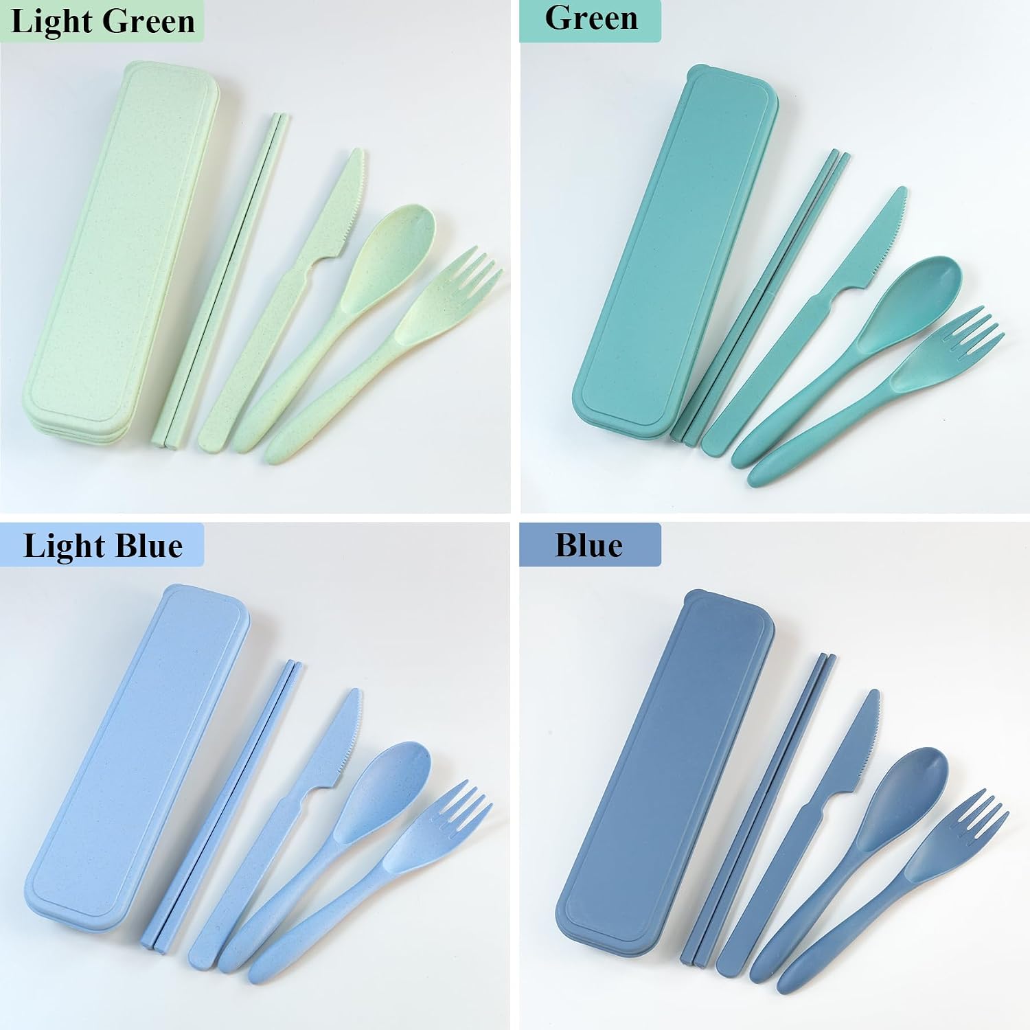 DISSKNIC Green Travel Utensils with Case, Reusable Utensil Sets for Lunch Box, Chopsticks Reusable Plastic Utensils Lunch Box Accessories for Adults,Portable Utensils Set with Case,Camping Accessories image 5