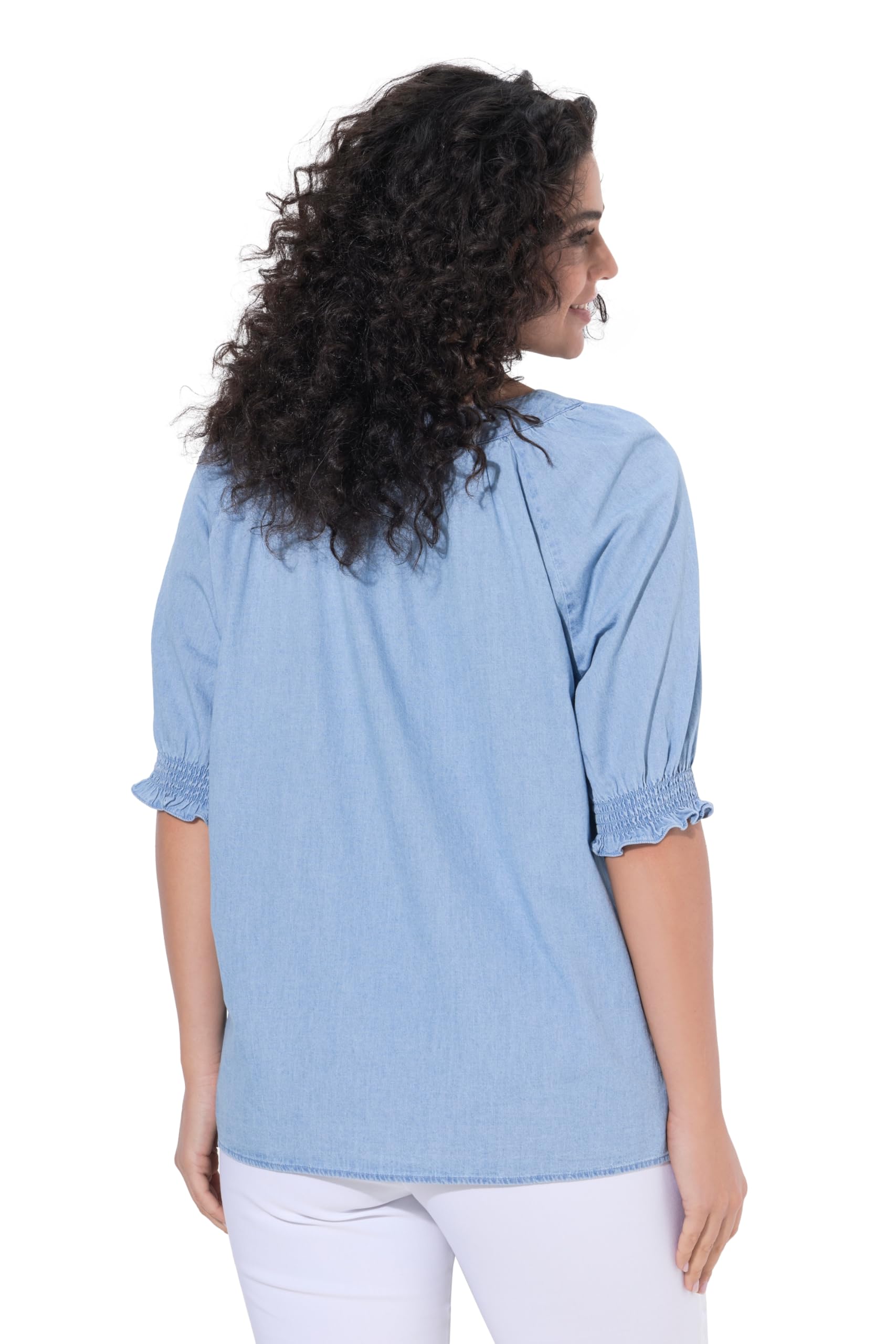 Ulla Popken Blusa, Aspecto Vaquero, Cuello de túnica, Media Manga 824010