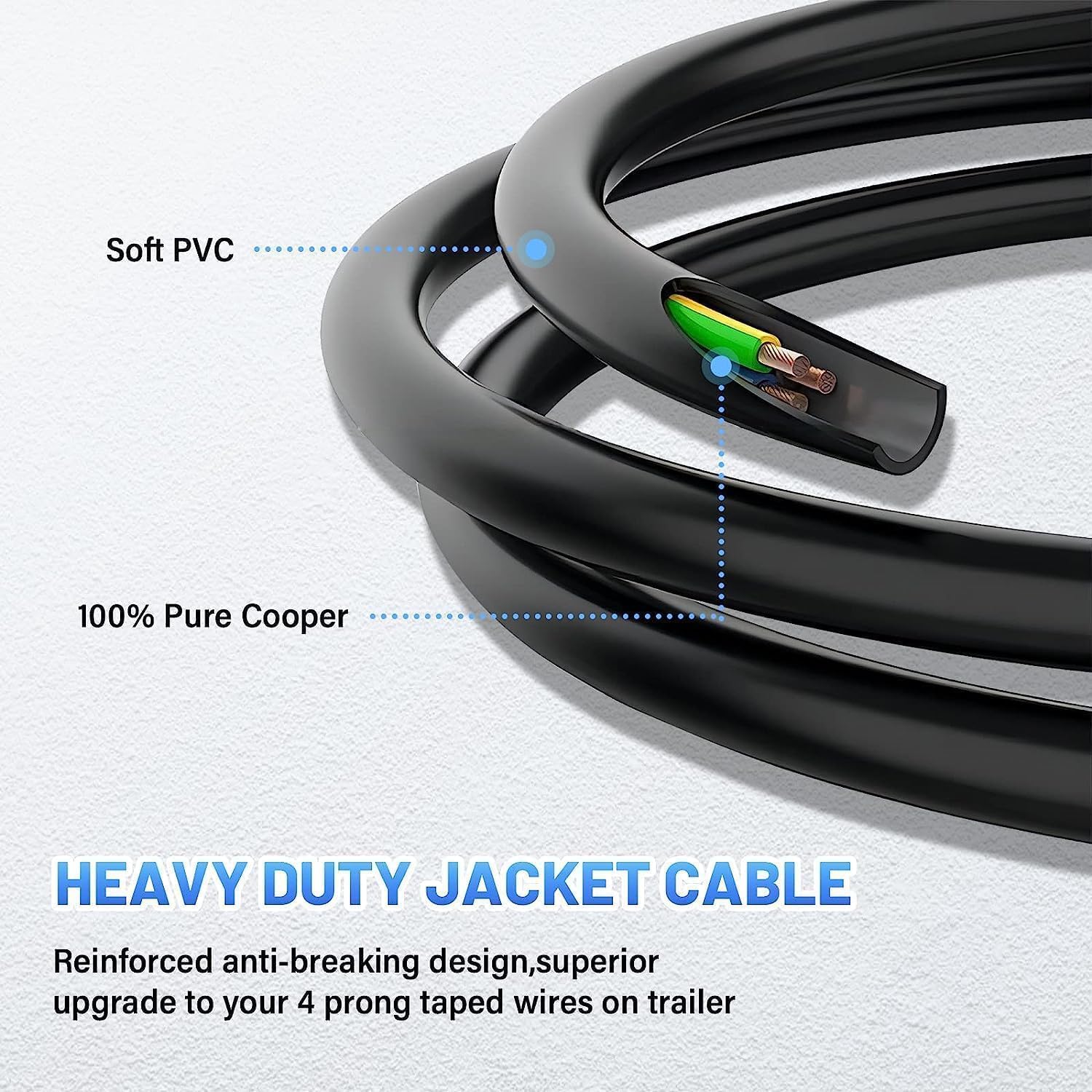 MECMO Extensión de cable plano de 4 vías para remolque, cable en espiral elástico de 3 pies y 36 pulgadas, adaptador en espiral macho y hembra de 4 pines, calibre 18, cable recubierto resistente,