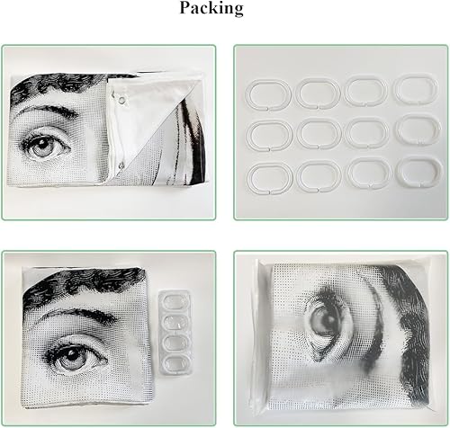 Miniatura 6 de Cortina de ducha decorativa de tela impermeable de 72 x 72 pulgadas, diseño de Piero Fornasetti de Italia Piero Fornasetti con 12 ojales y ganchos