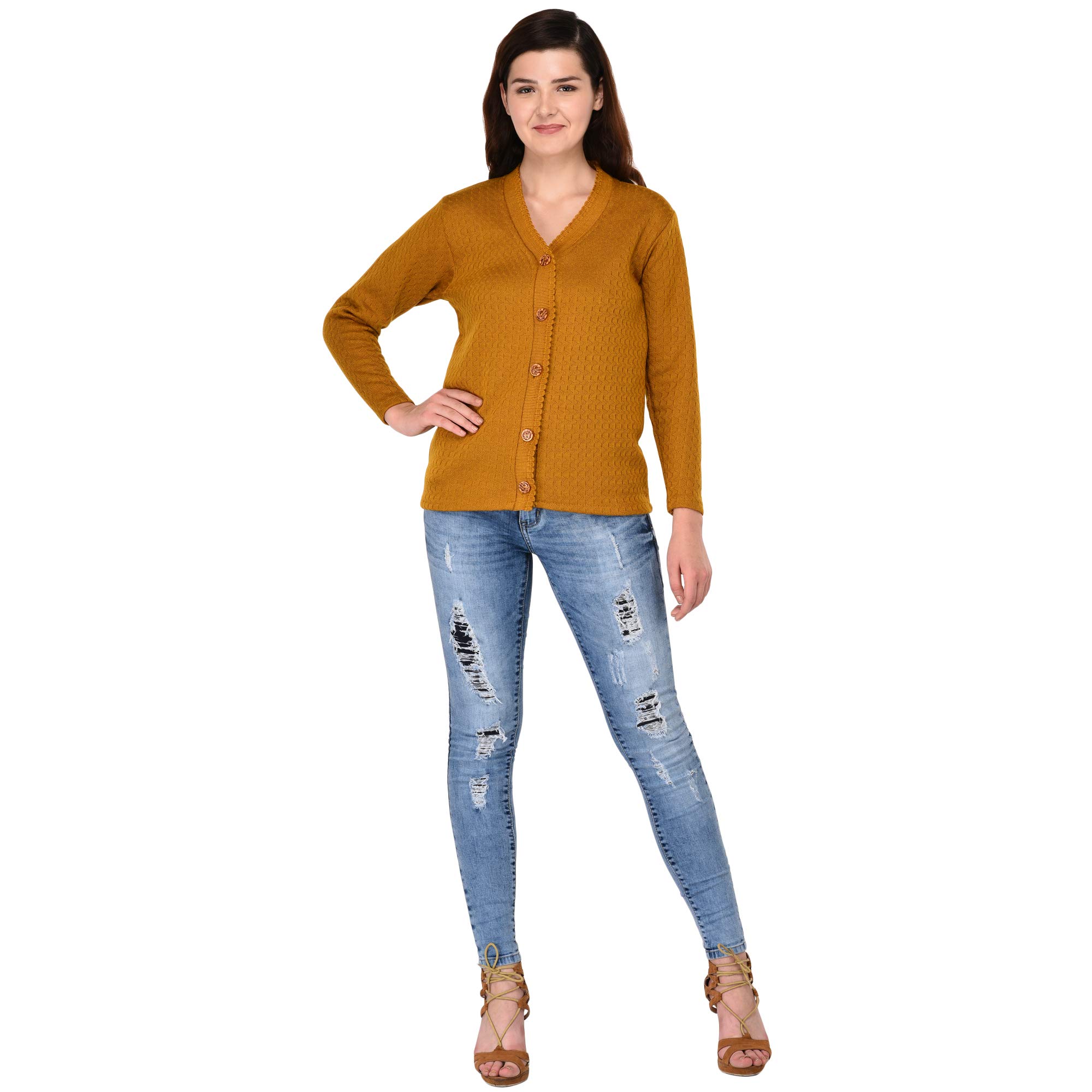 eWools Women's Wool V-Neck Sweater (H11-XXL_Mustard_2XL) - Image 3 thumbnail