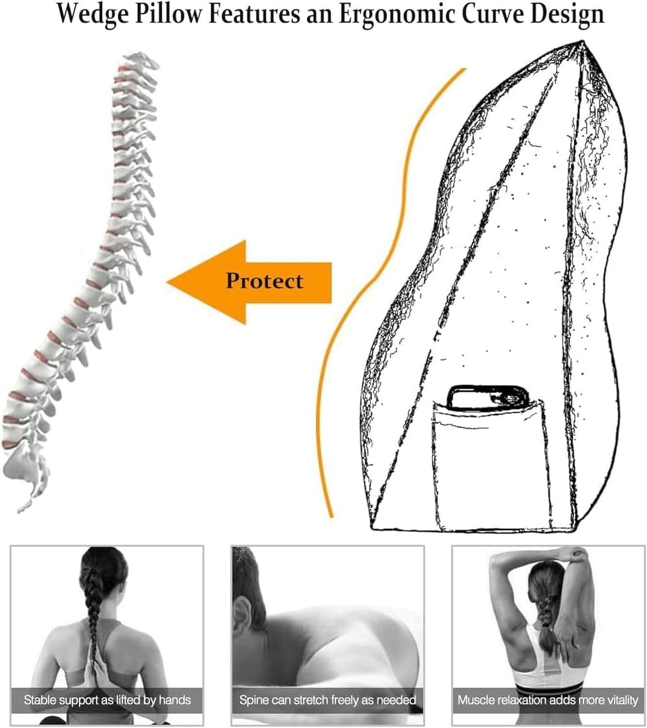 Large Wedge Pillows Headboard Triangular Rest Reading Pillow, Lumbar Support Cushion Waist Backrest, Soft Sofa Daybed Positioning Bolster with Removable Cover