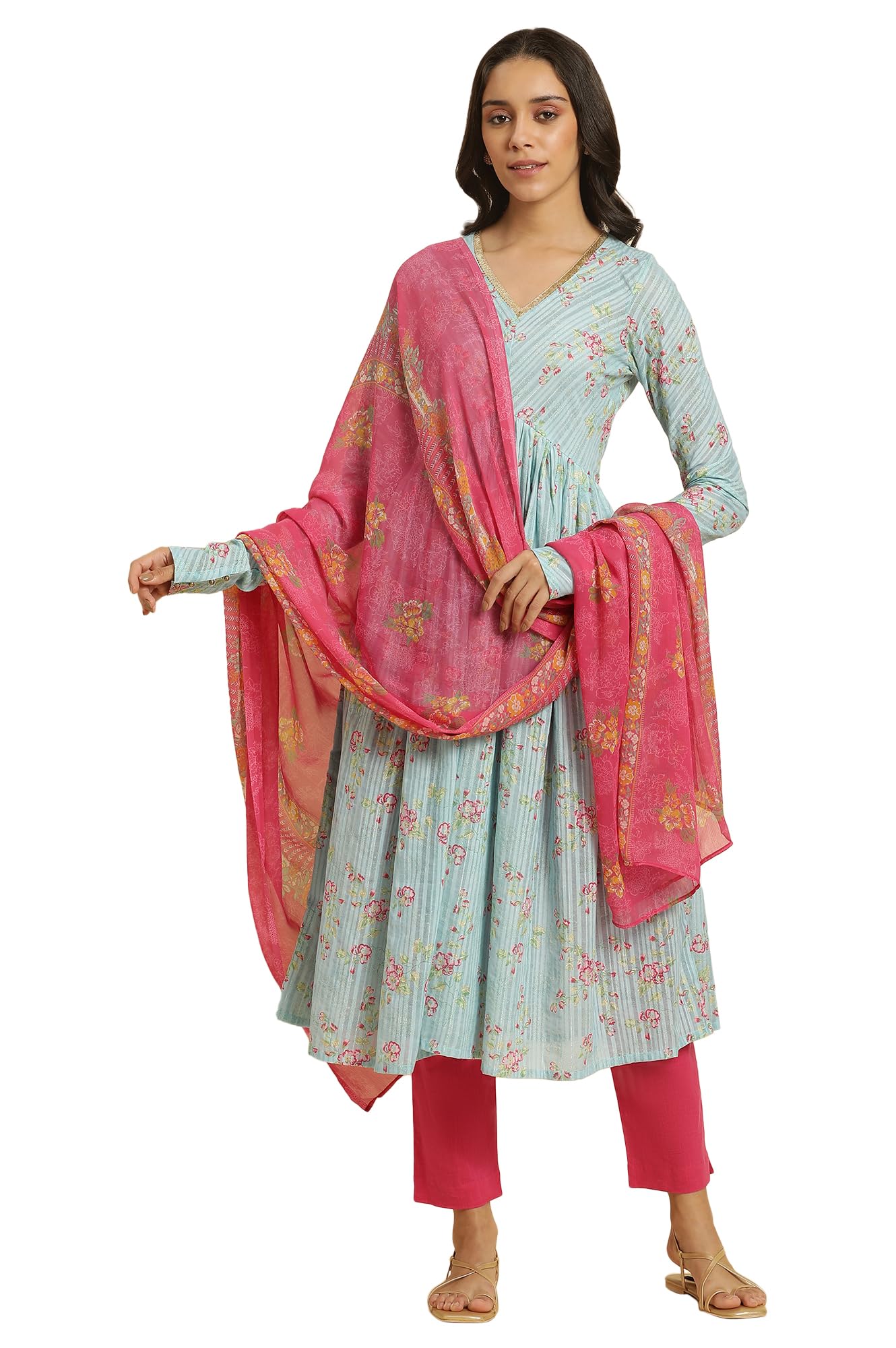 Women Polyester Pink Floral Printed Chiffon Dupatta, Free Size-image-10