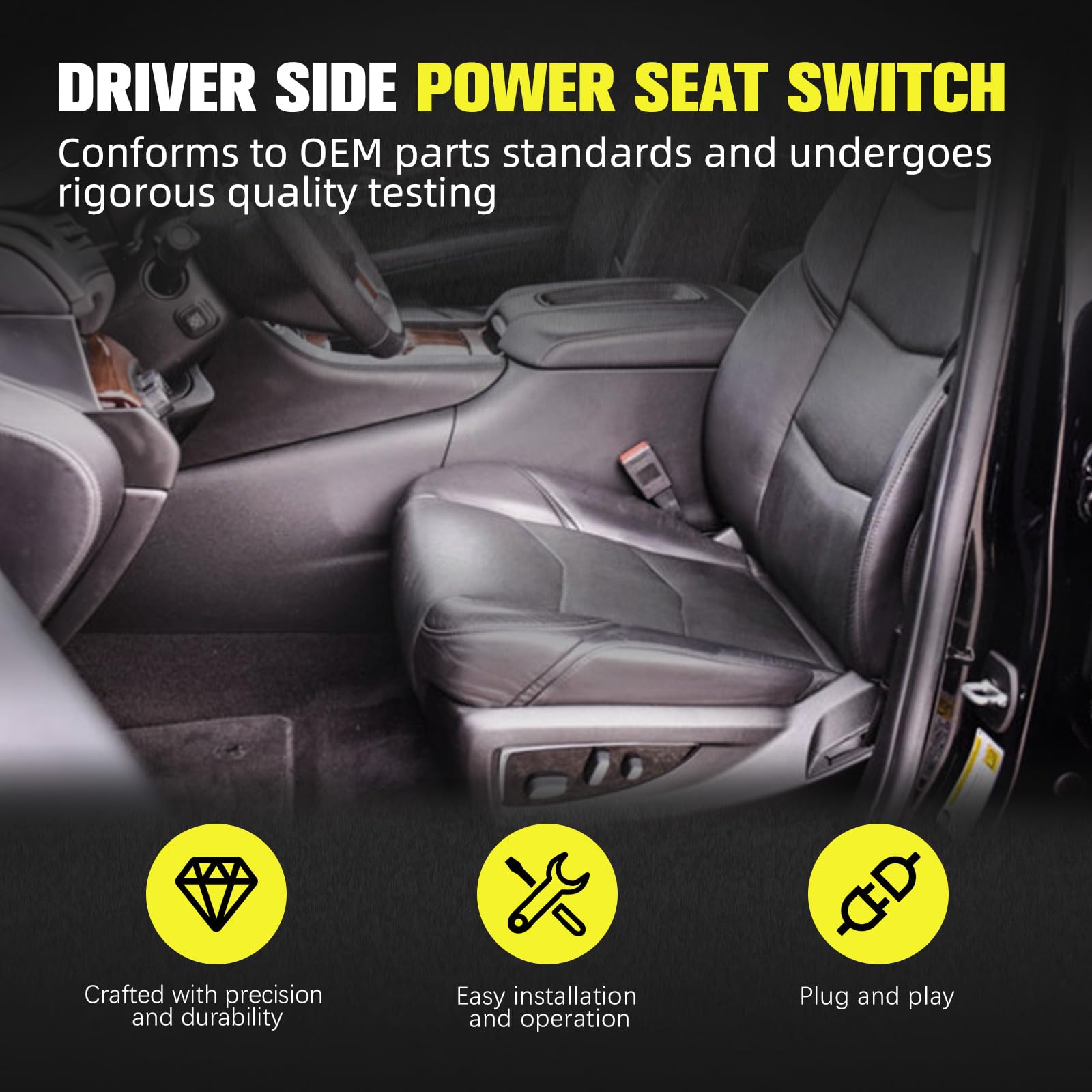 Interruptor de asiento eléctrico 23247095 compatible con Chevy Silverado Suburban Tahoe Corvette GMC Sierra Yukon XL 2014-2016, Cadillac 2013-2020, interruptor de ajuste del asiento izquierdo