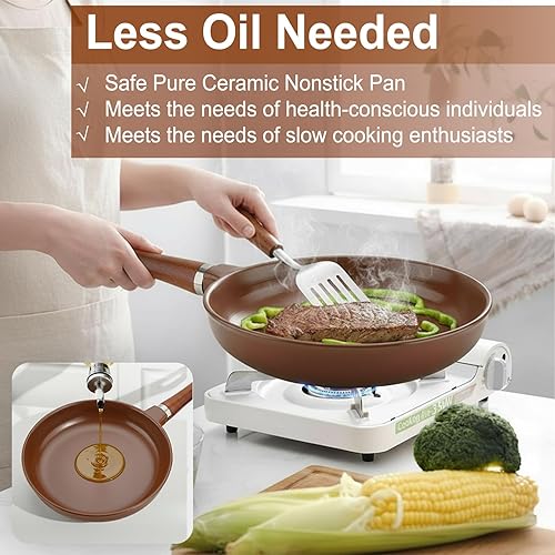 Miniatura 6 de Sartén de cerámica pura, sartén antiadherente de cerámica de 10 pulgadas (extraída de minerales de arcilla natural a través de la cocción), sin