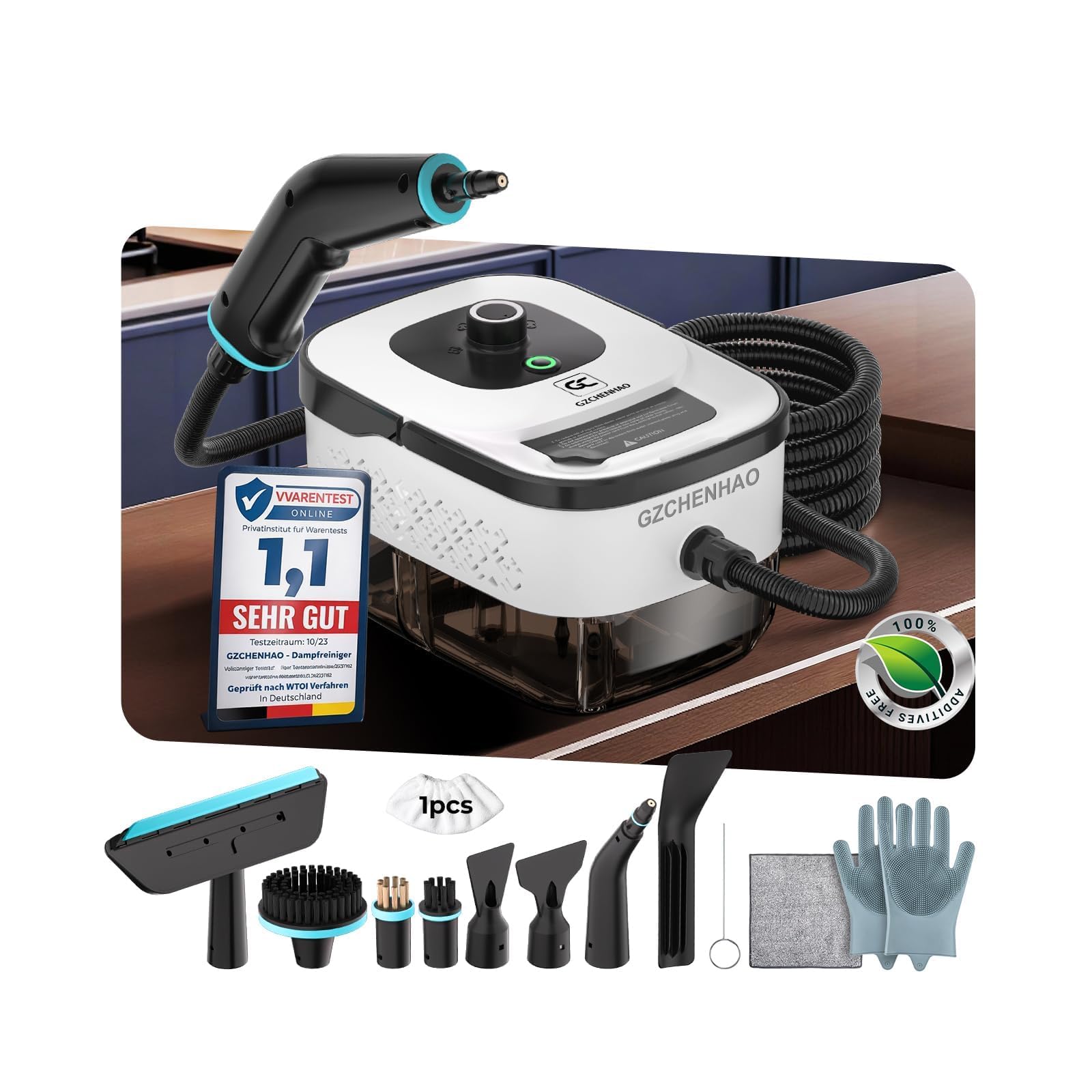 14-IN-1 Dampfreiniger Handgerät【99,99% Keimreduktion-Führende Deutsche SPJ Technik】【9-Sekunden Turbo-Dampf-Intelligent Turbo Steam System】Dampfreiniger für Alles,Dampfbesen für Boden, Küche etc.