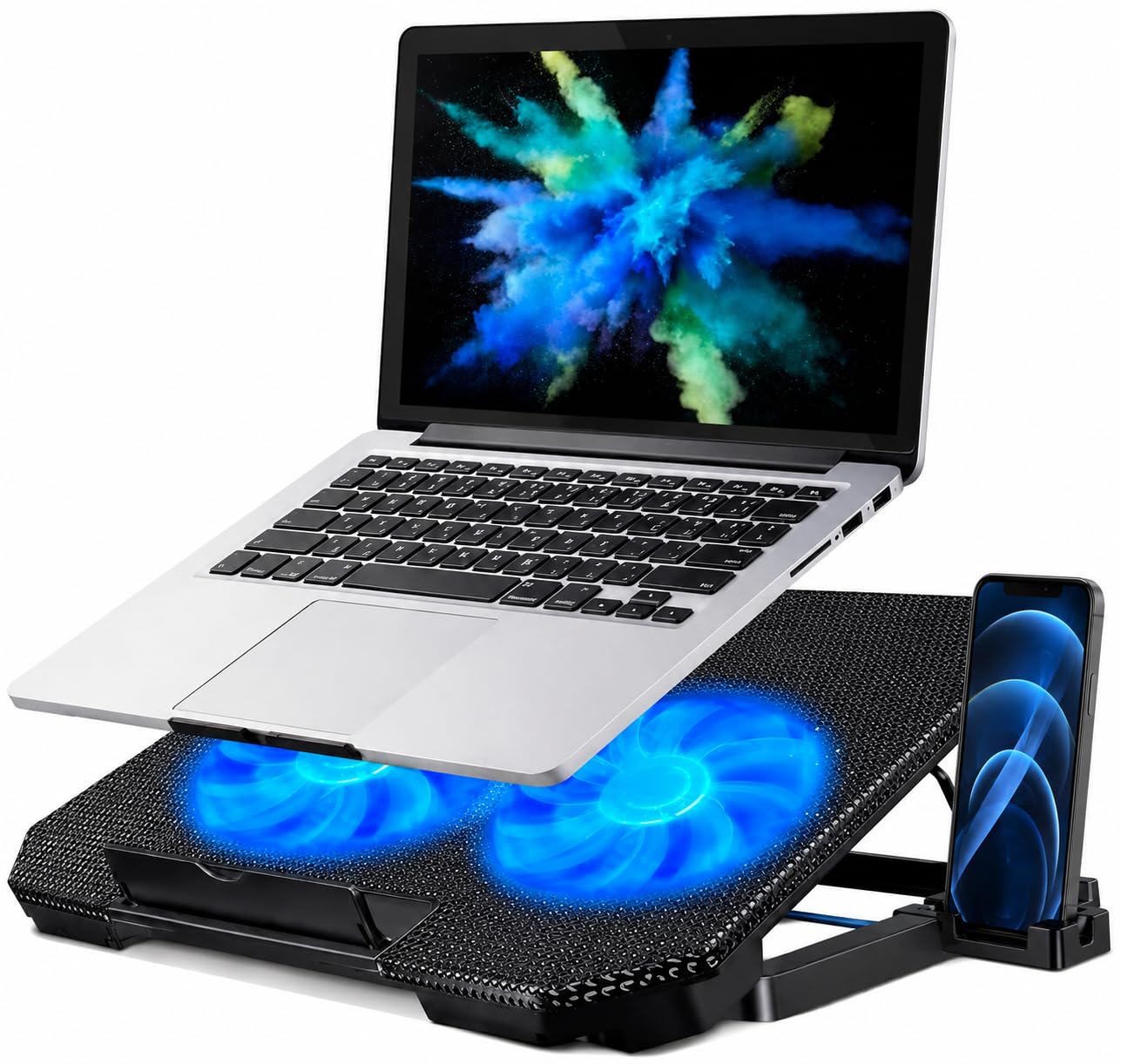 Base Suporte para Notebook até 17" com Cooler Duplo Ultra Silencioso, LED Azul, 8 Níveis