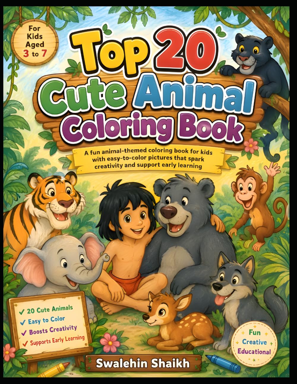 Top 20 Cute Animal Coloring Book: Fun and Easy Animal Coloring Pages for Toddlers, Preschoolers, and Young Kids | Adorable Zoo, Farm, Jungle, and Ocean Animals