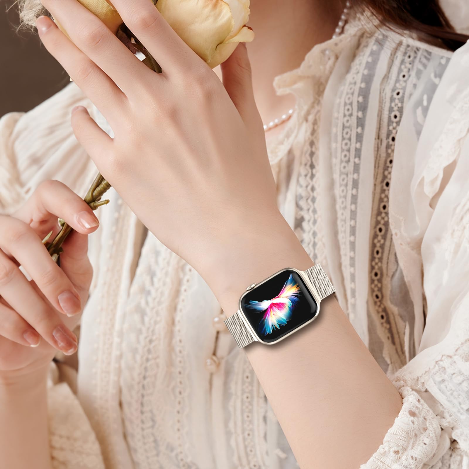 AMSKY 2 Pezzi Cinturini in Acciaio Compatibile con Cinturino Apple Watch 44 mm 46mm 40mm 45mm 41mm 42mm 38mm 49mm, Magnetico Metallo Maglia Milanese per iWatch Se Ultra Series 10 9 8 7 6 5 4 3 2 1