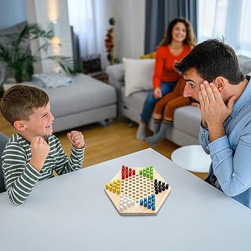 Miniatura 8 de Juego de damas chinas, juego de mesa de madera con 6 colores, 60 piezas de ajedrez, rompecabezas de estrategia, juego de mesa familiar para adultos