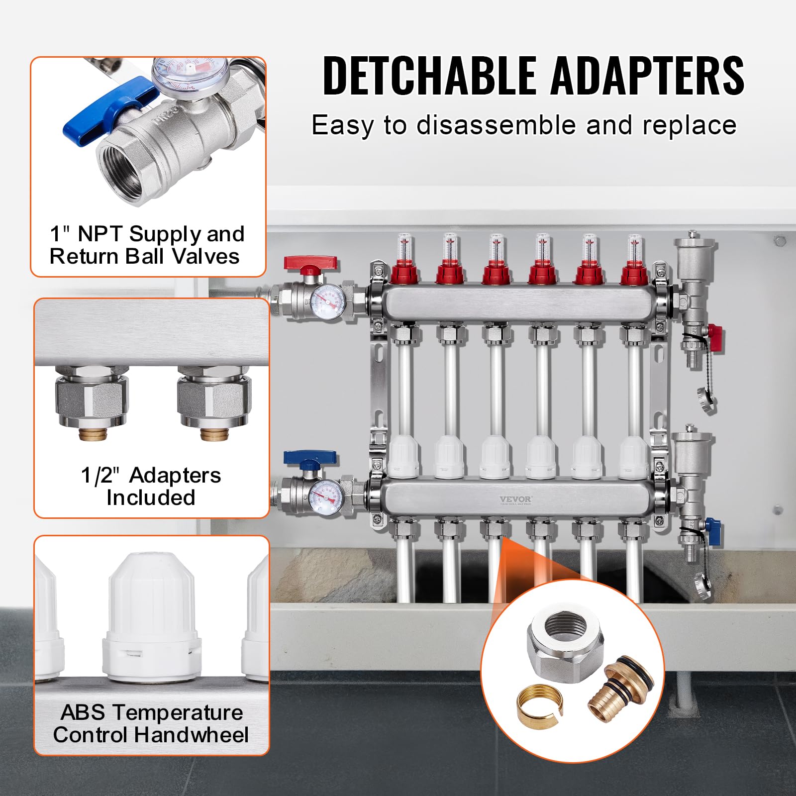 VEVOR Colector De Calefacción Radiante De 8 Derivaciones VEVOR