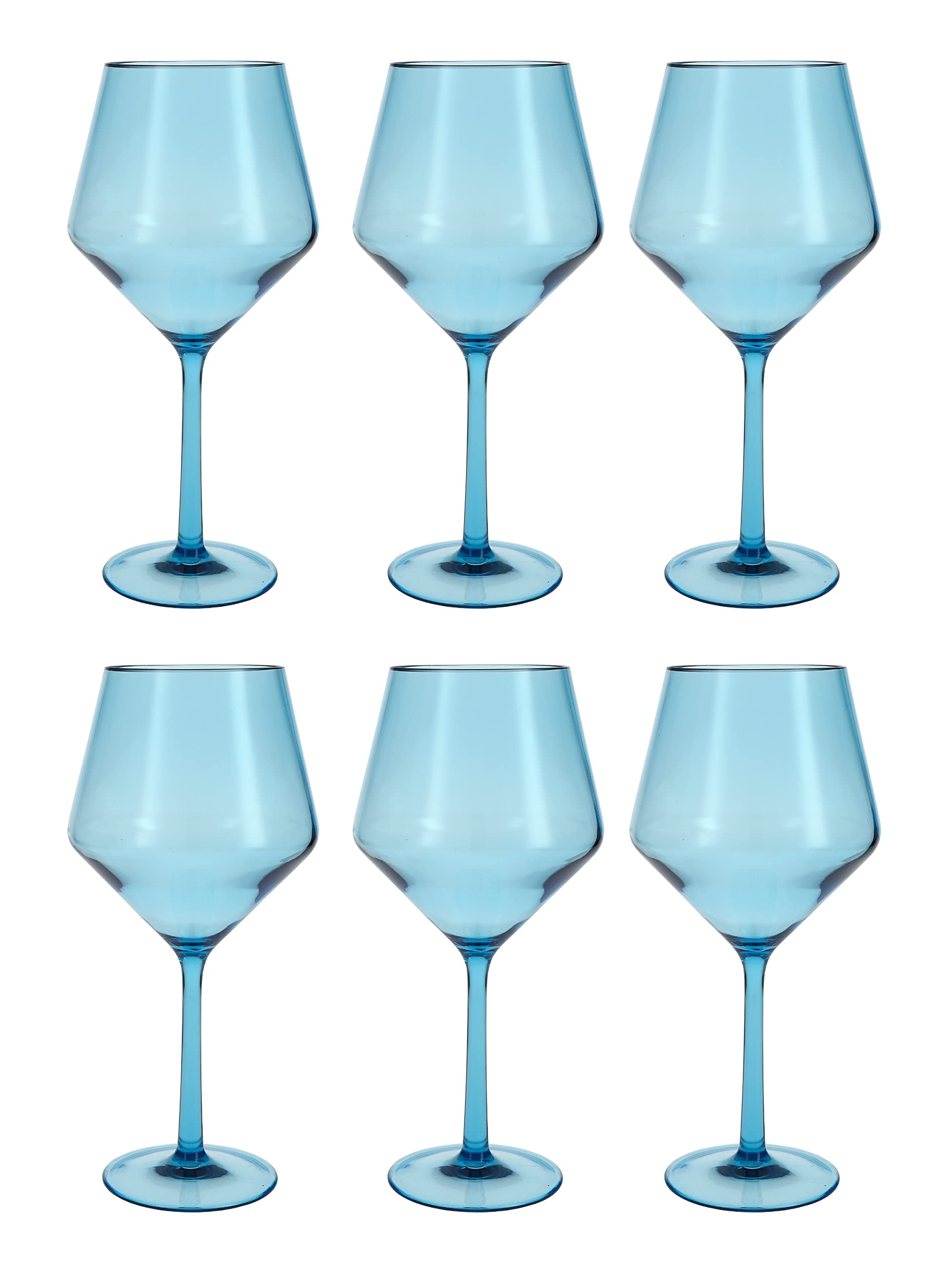Fortessa Sole Outdoor Shatter Resistant BPA Free Premium Copolyester Plastic Drinkware 6 Pack, Blue Ether, Cabernet Glass