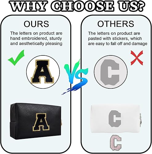 Miniatura 7 de Bolsa de maquillaje personalizada con parche de letra inicial, bolsa de cosméticos con cremallera, NegroNegro-Letra, Moda