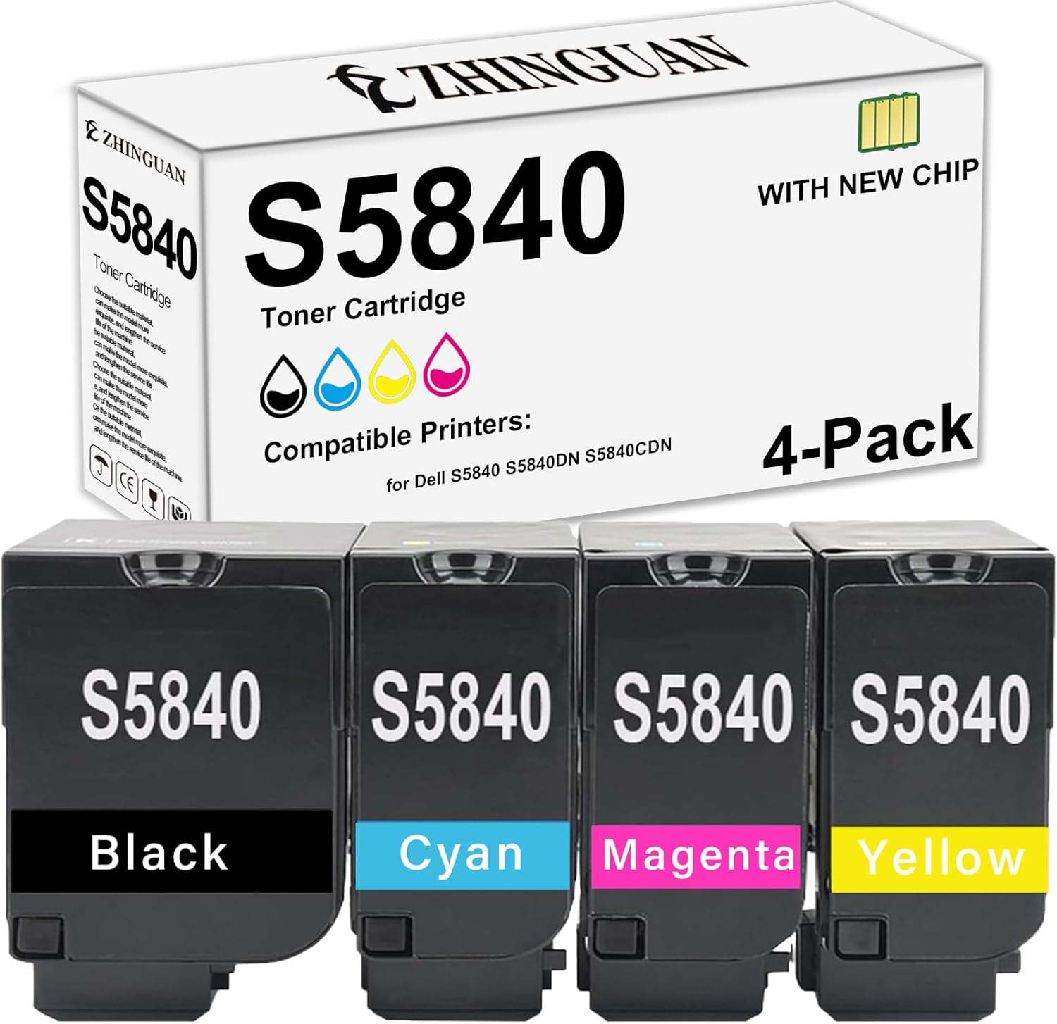 Remanufactured S5840 Toner Cartridge Works for Dell S5840 S5840DN S5840CDN Printers (4-Pack)