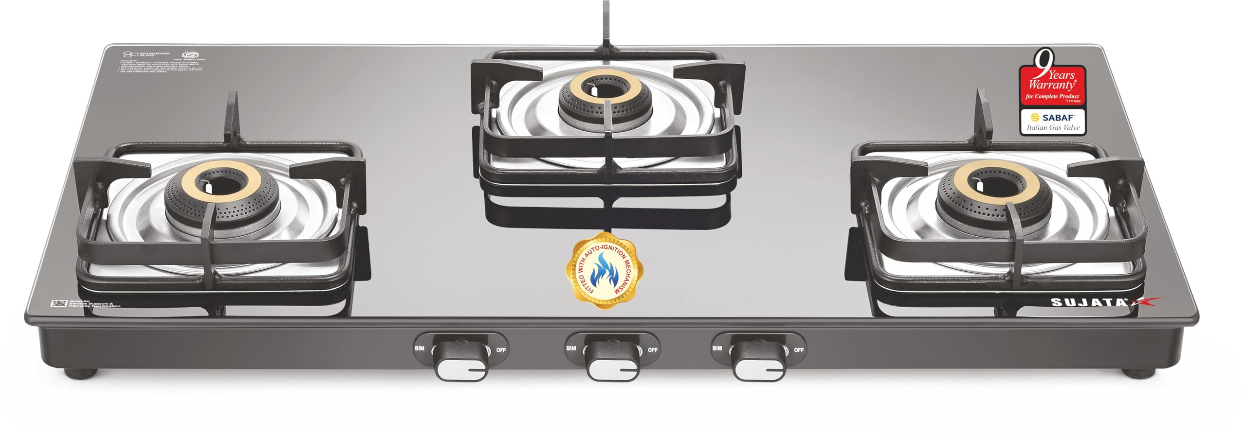 Sujata 3 Burner Gas Stove - Manual Ignition & 9 Year Warranty -9 Sujata 3 Burner Gas Stove - Manual Ignition & 9 Year Warranty -9