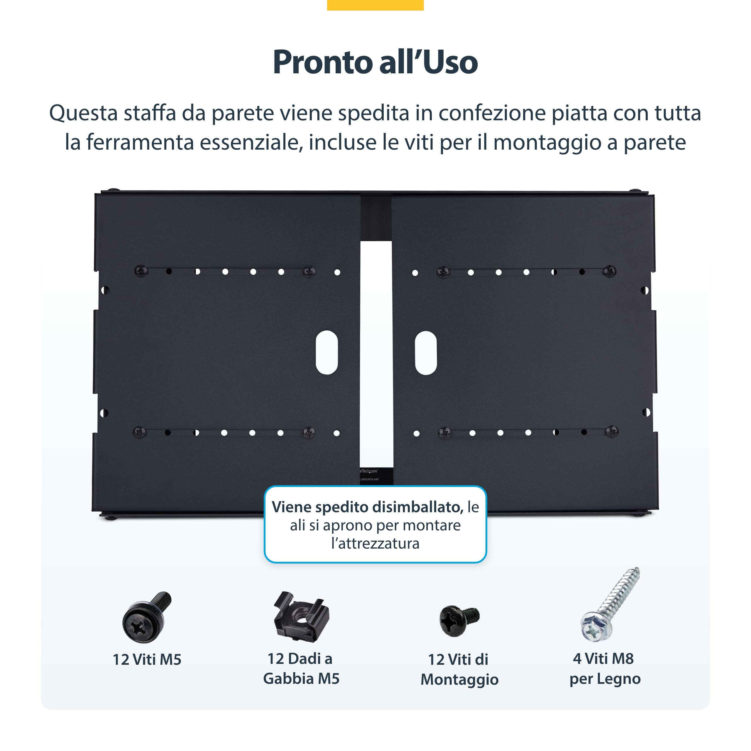 StarTech.com Staffa Rack 19" 6U a Parete, Rack a Telaio Aperto con 2 Montanti e Profondità Regolabile fino a 40cm, Max 40kg