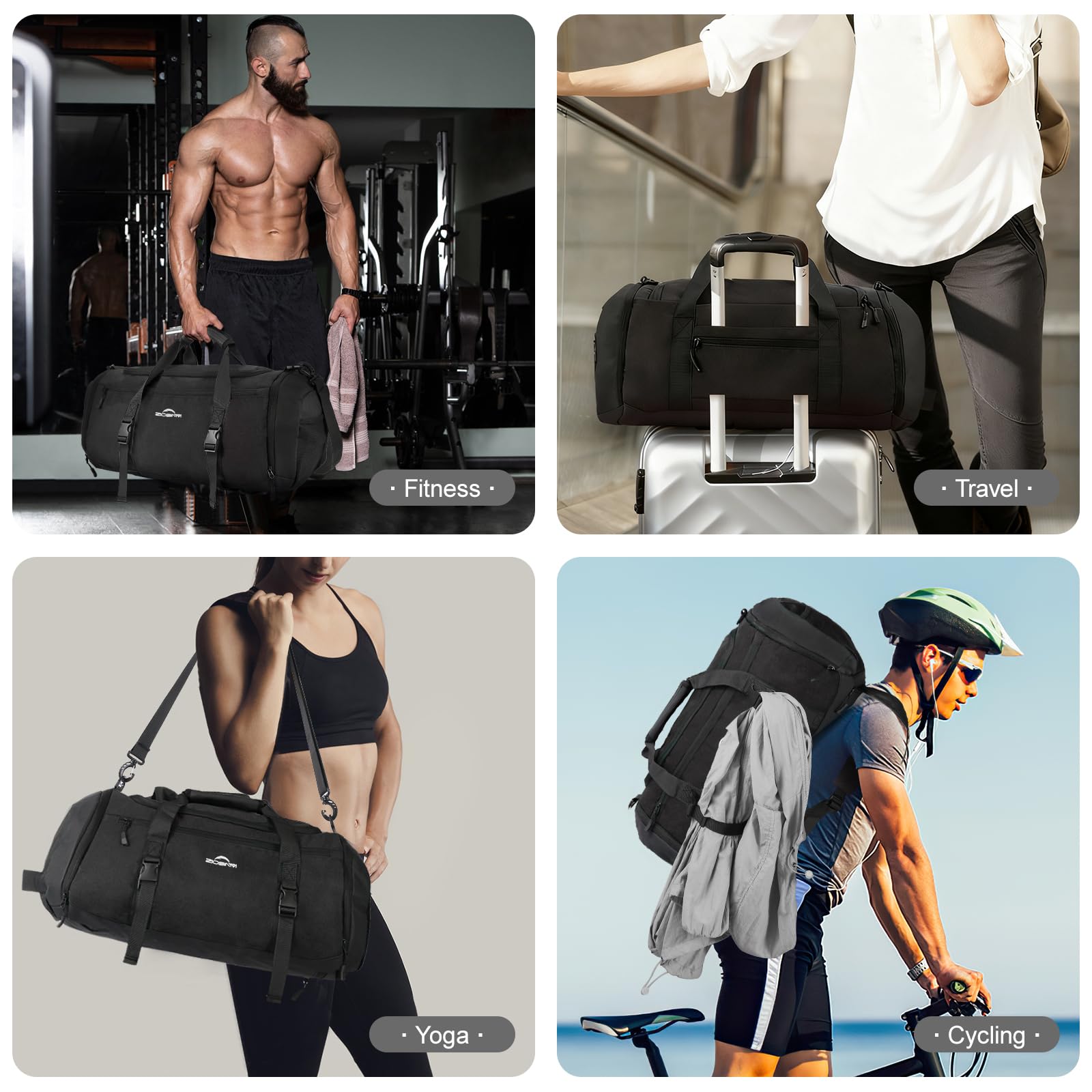 Sac de Sport Homme Femme, Sac de Voyage Homme 36L avec Compartiment Chaussures, Compartiment pour Articles Humides et Isolation Thermique, Sacs a Dos Voyage pour Gym, Camping (Noir)