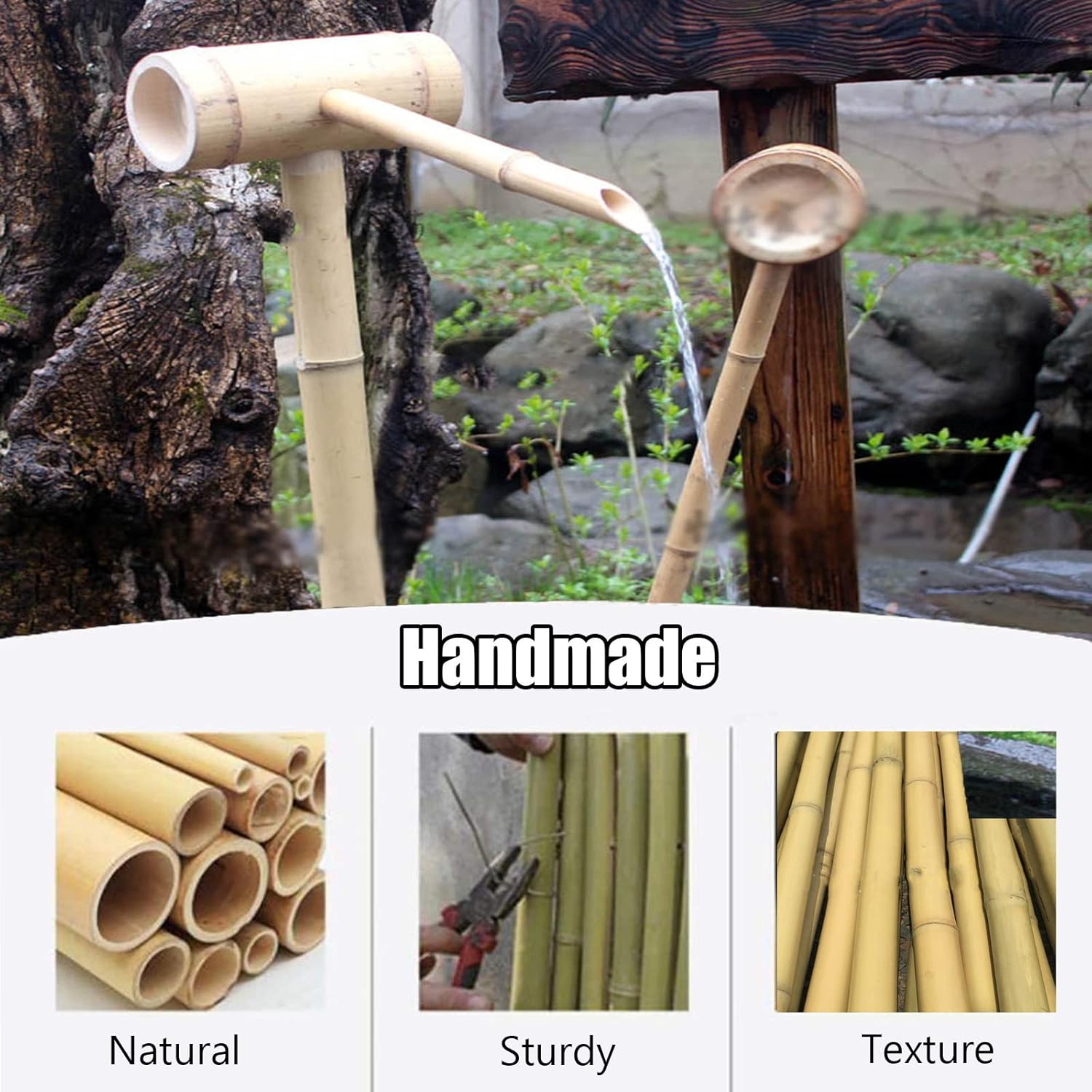 Bamboo Water Fountain, Solar Water Fountain, Bird Bath Fountain Bamboo Fountain Decor,Bamboo Waterscape Waterfall Solar Floating Fountain Pump for Bird Bath, Fish Tank, Pond Garden