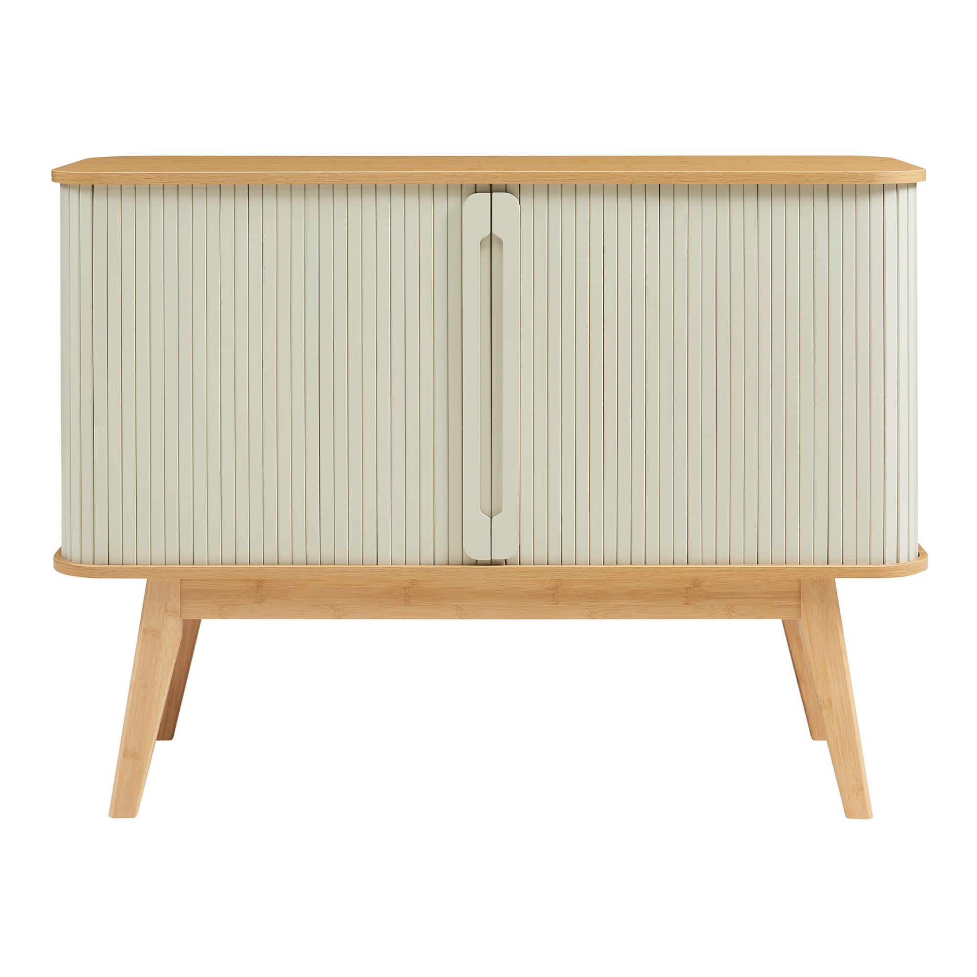 [en.casa] Armadietto Multiuso con 2 Ante Scorrevoli e 4 Vani Chiusi Credenza Madia Mobile Contenitore per Camera da Letto Soggiorno Sala 110x40x80 cm – Naturale/Bianco Crema