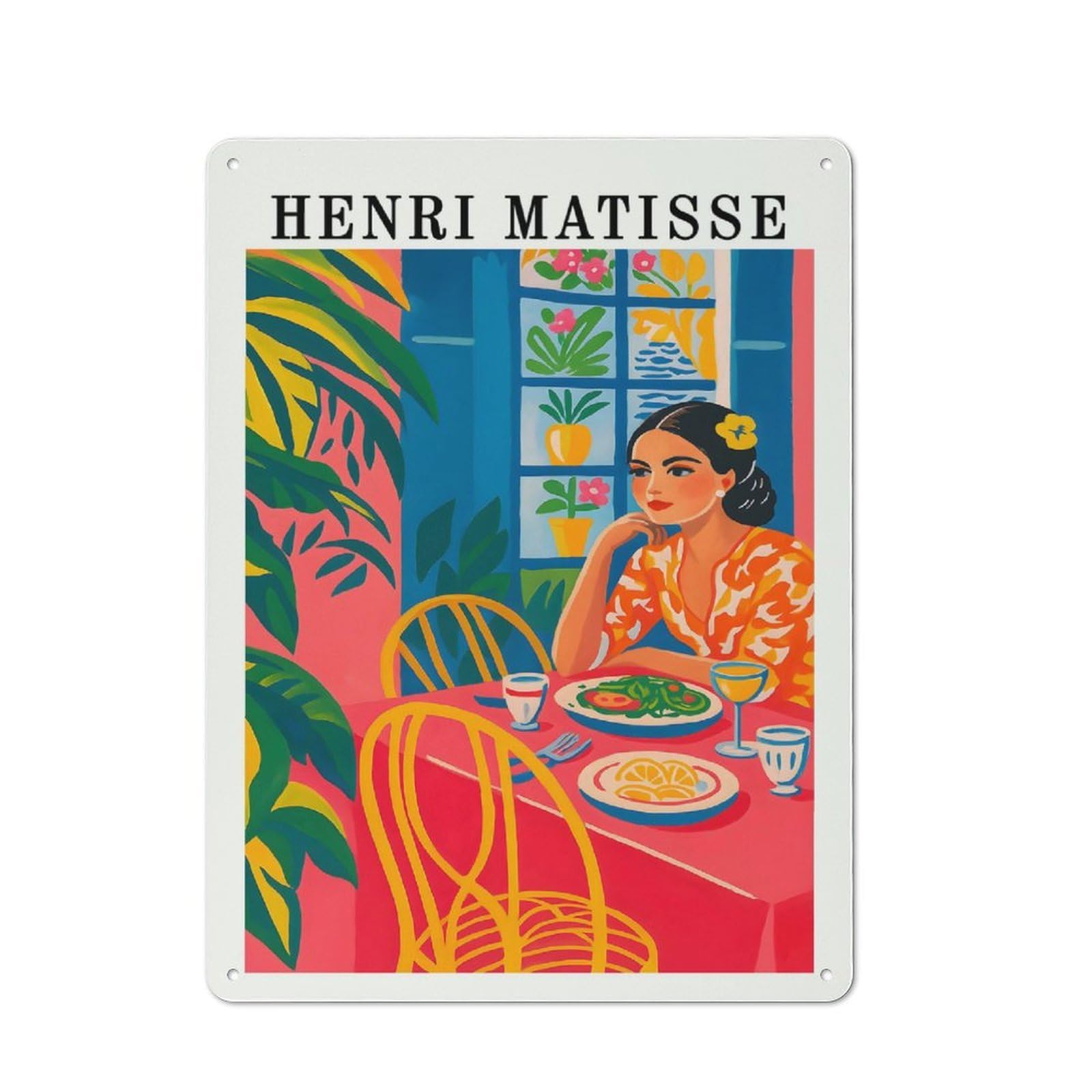Junmoney Style-13 Henri Matisse Inspired Dining Scene Printed Metal Sign 40X30cm For Man Cave Or Games Room, Suited To Games Room Collectors