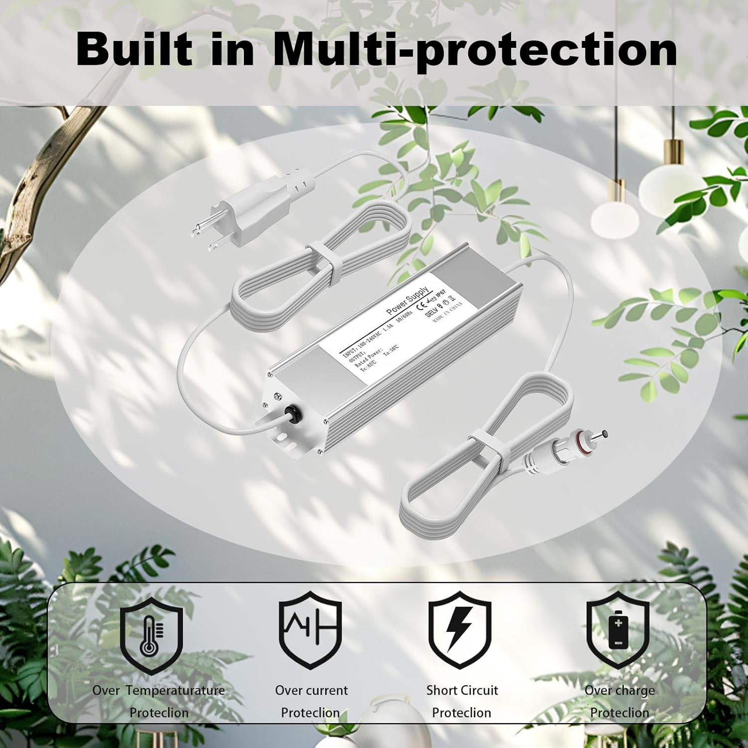 36V 3A Power Adapter, Compatible with Govee Permanent Outdoor Lights, Suitable for Govee H706A H706B H706C Permanent Outdoor Light Power Cables
