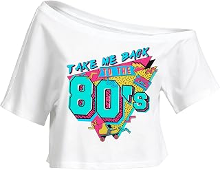 80s 90s Outfit for Women Take Me Back to The 90s Off The Shoulder Crop Top | 80s 90s Outfit for Women Take Me Back to The 90s Off The Shoulder Crop Tops Neon 80s Shirt 80s 90s Theme Party Outfit