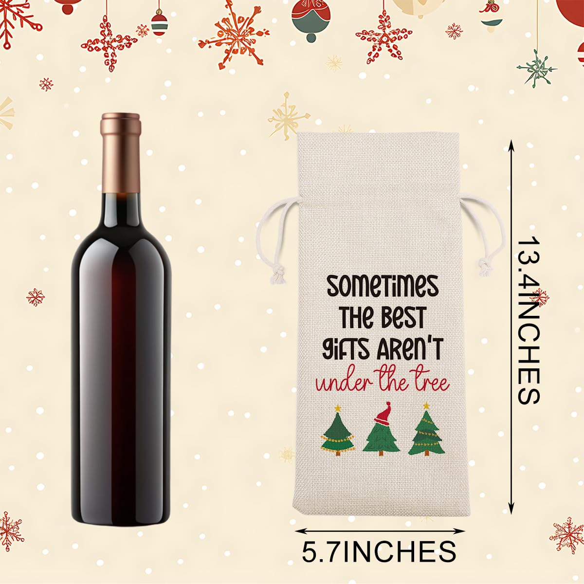 Condition photo showing New/Like New for Christmas Pregnancy Announcement Wine Bags for Wine Bottles Gifts Grandparents Christmas Gifts Wine Bottle Cover Drawstring Gift Bags Burlap Wine Bag for Xmas Baby Announcement Party Decorations