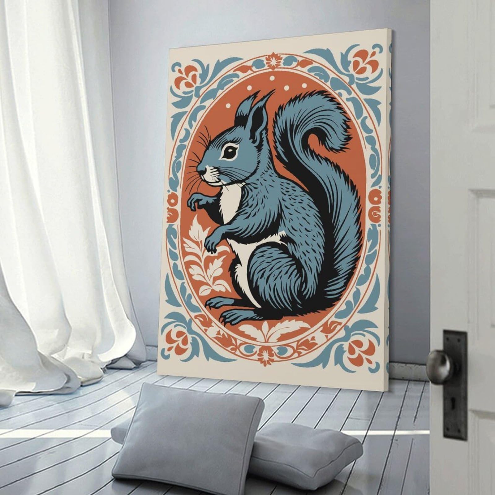 Junmoney Stylized Squirrel Portrait Canvas Wall Decor 08x12inch(20x30cm), for Feature Walls in Flats Or Modern Rooms, Decorative Artwork with Flexible Styling