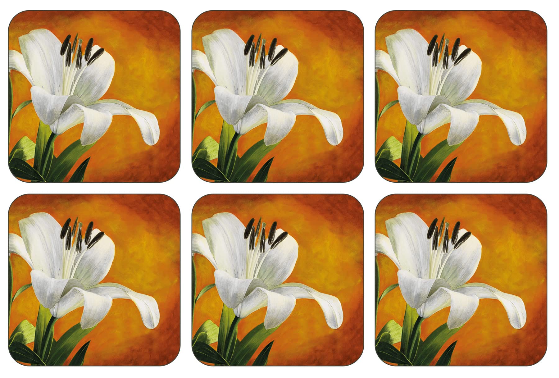 Plymouth Pottery - Lily Sunburst Coasters - Set Of 6
