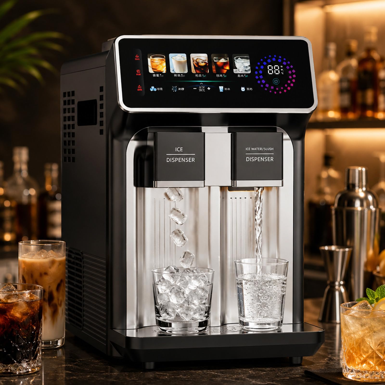 lilishangmao Countertop Ice Machine, Portable Ice Maker with Cold Water Dispenser, 12 Rounded Hollow Ice Cubes in 6–10 Minutes, 48dB Quiet Running, Ice Cube Maker for Daily Drinks
