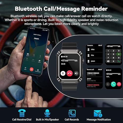Miniatura 7 de Blanche Tank Military - Relojes inteligentes para hombres con Bluetooth (respuesta  llamada de marco) IP68 resistente al agua, reloj deportivo al