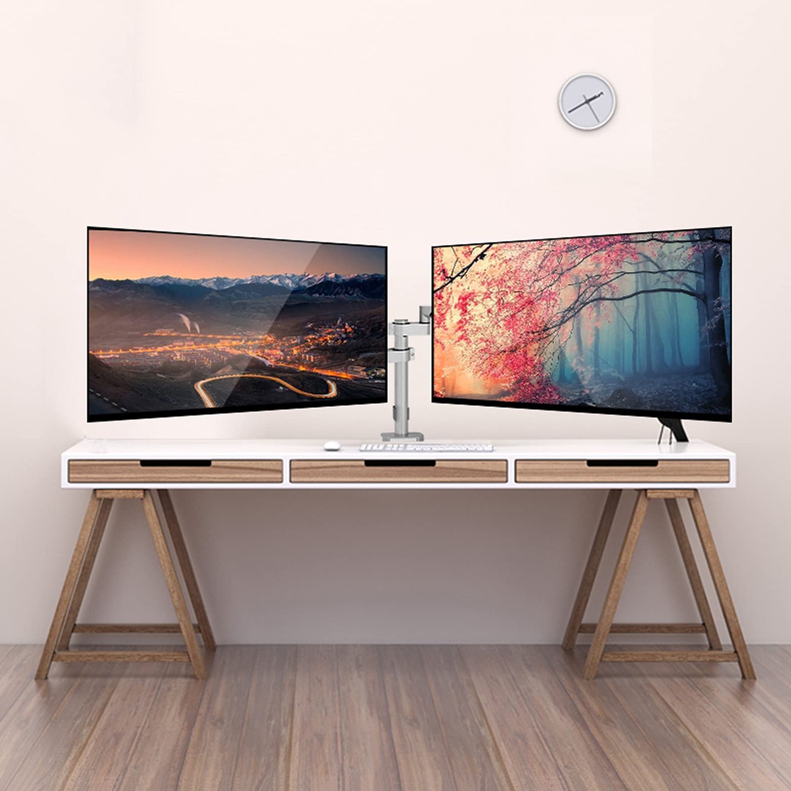Supporto per Braccio Monitor Supporto per Doppio Monitor per impieghi gravosi 14-32 Pollici ， Supporto per Monitor Regolabile con Molla a Gas Supporto per Doppio Monitor per 4,4-19,8 libbre per