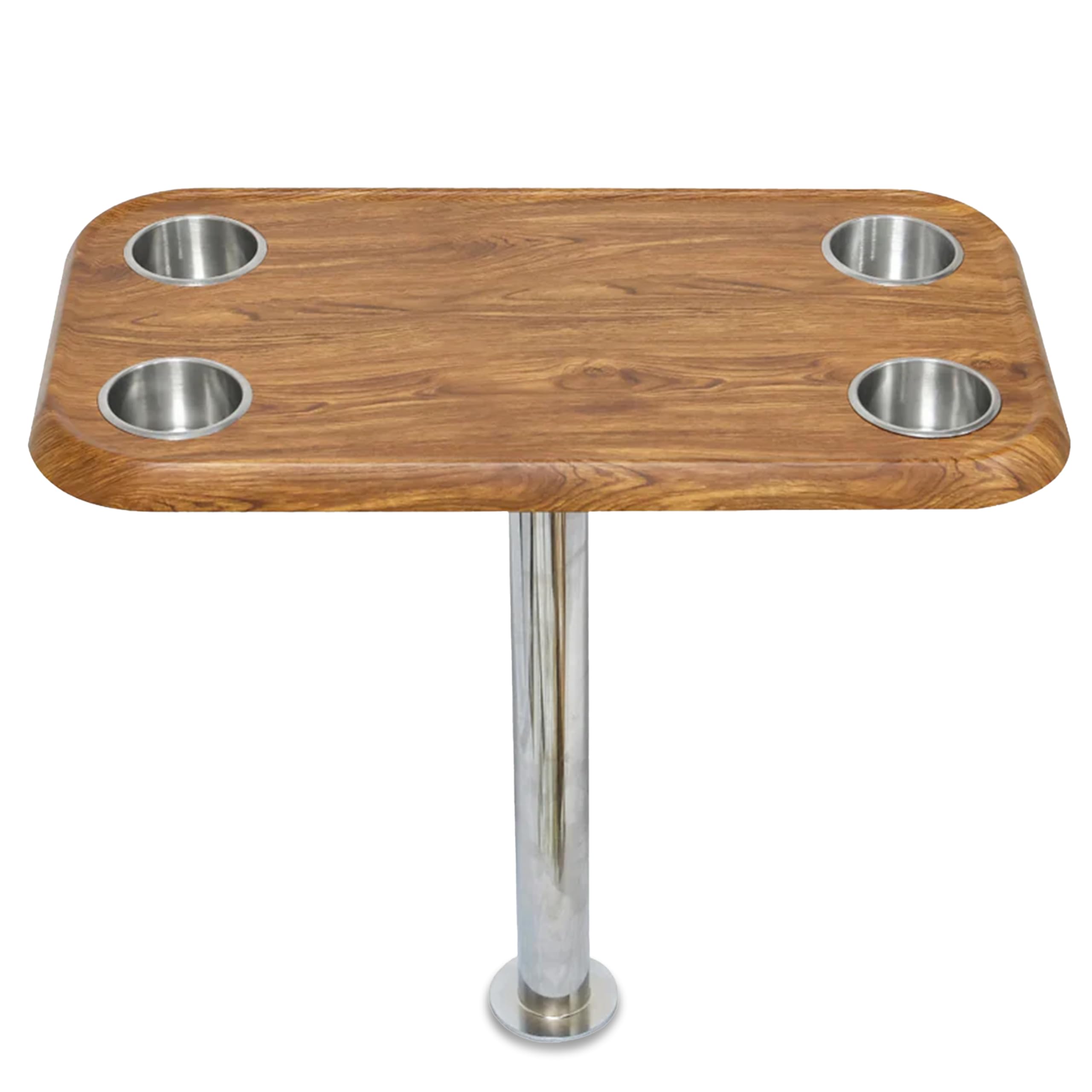 Teak Pontoon Boat Table Top & Post - No-Wobble Pontoon Table with Flush Mount Anchor & Stabilizing Floor Plate - Easy-to-Install, Compact Design with Modular Accessory Mount - Available in 6 Colors