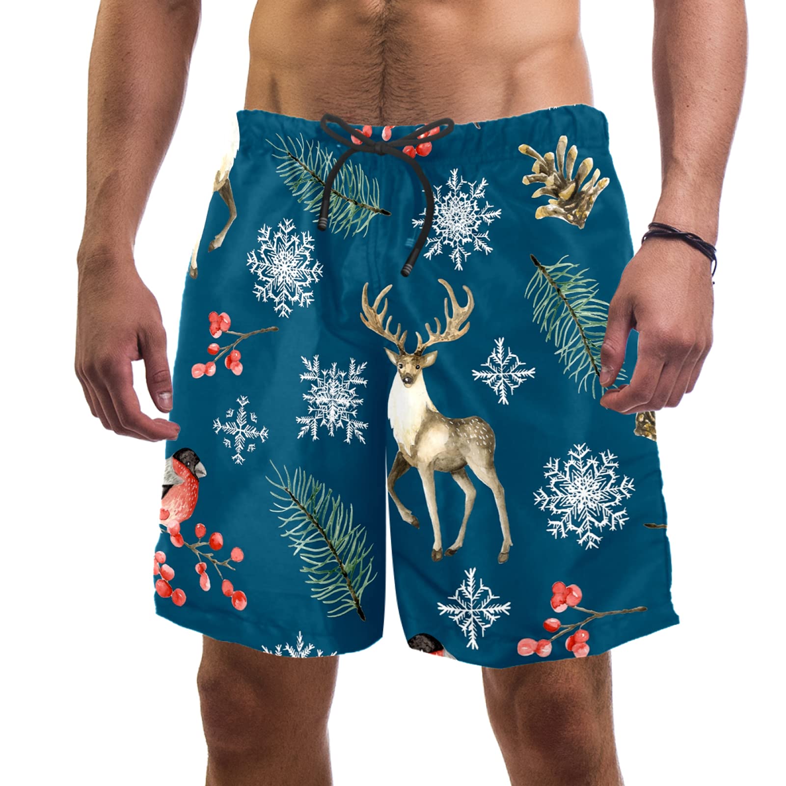 Short de bain à séchage rapide motif renne et flocon multicolore doublé mesh - 2