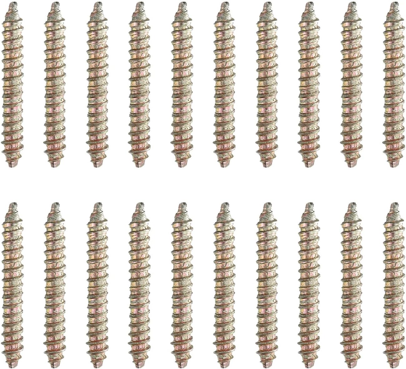 sourcing map 20 Pcs Double Ended Screws, M4 x 30 mm Carbon Steel Hanger Bolts, Self-Tapping Wood Dowel Screws for Wood Joint Furniture, Color Zinc