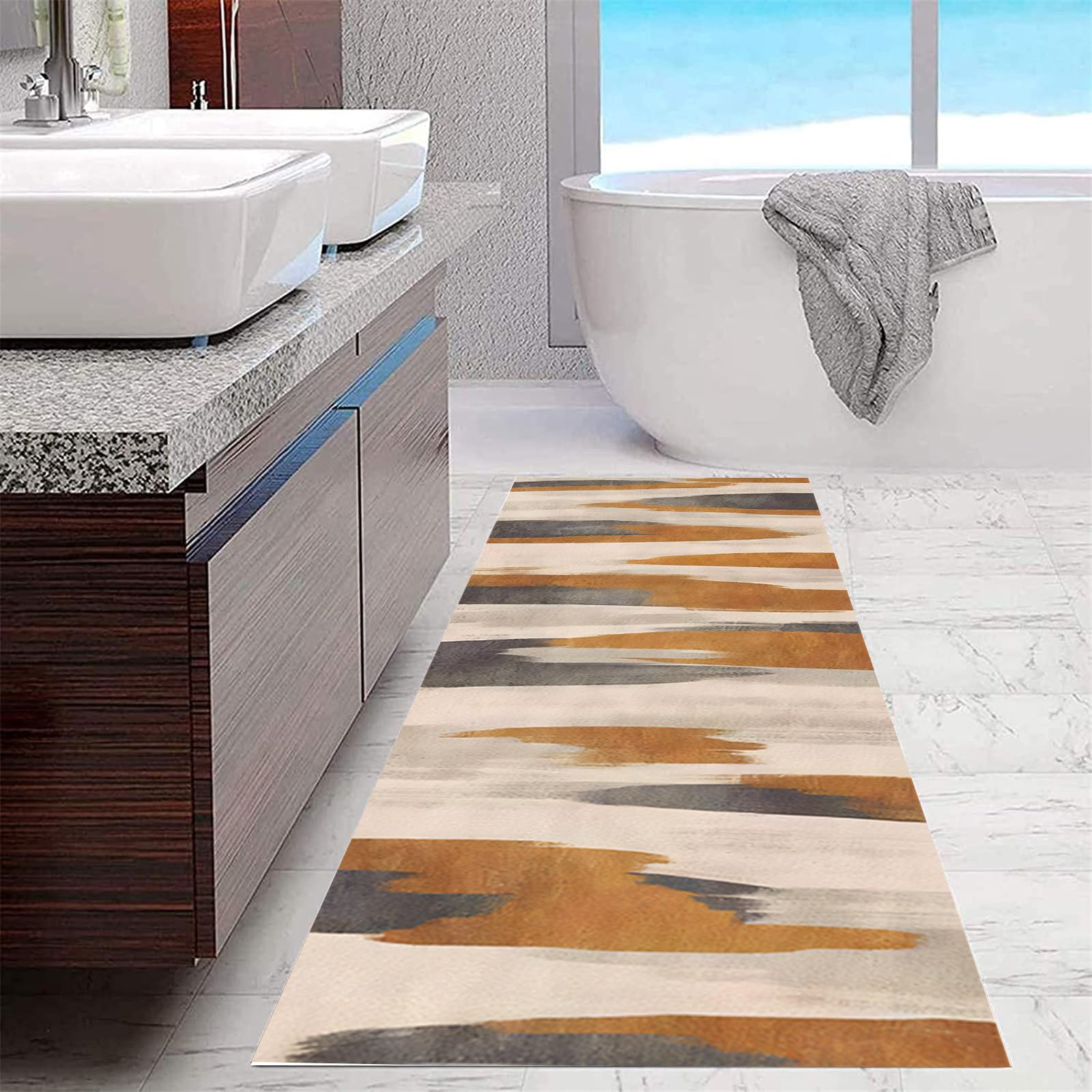Tappeto Passatoia Corridoio Cucina Lavabile Antiscivolo al 1.4 Metro Arancione Grigio Beige Moderno Astratto Tappeto Runner per Salotto Camera da Letto Ingresso Interno,100 x 140 cm
