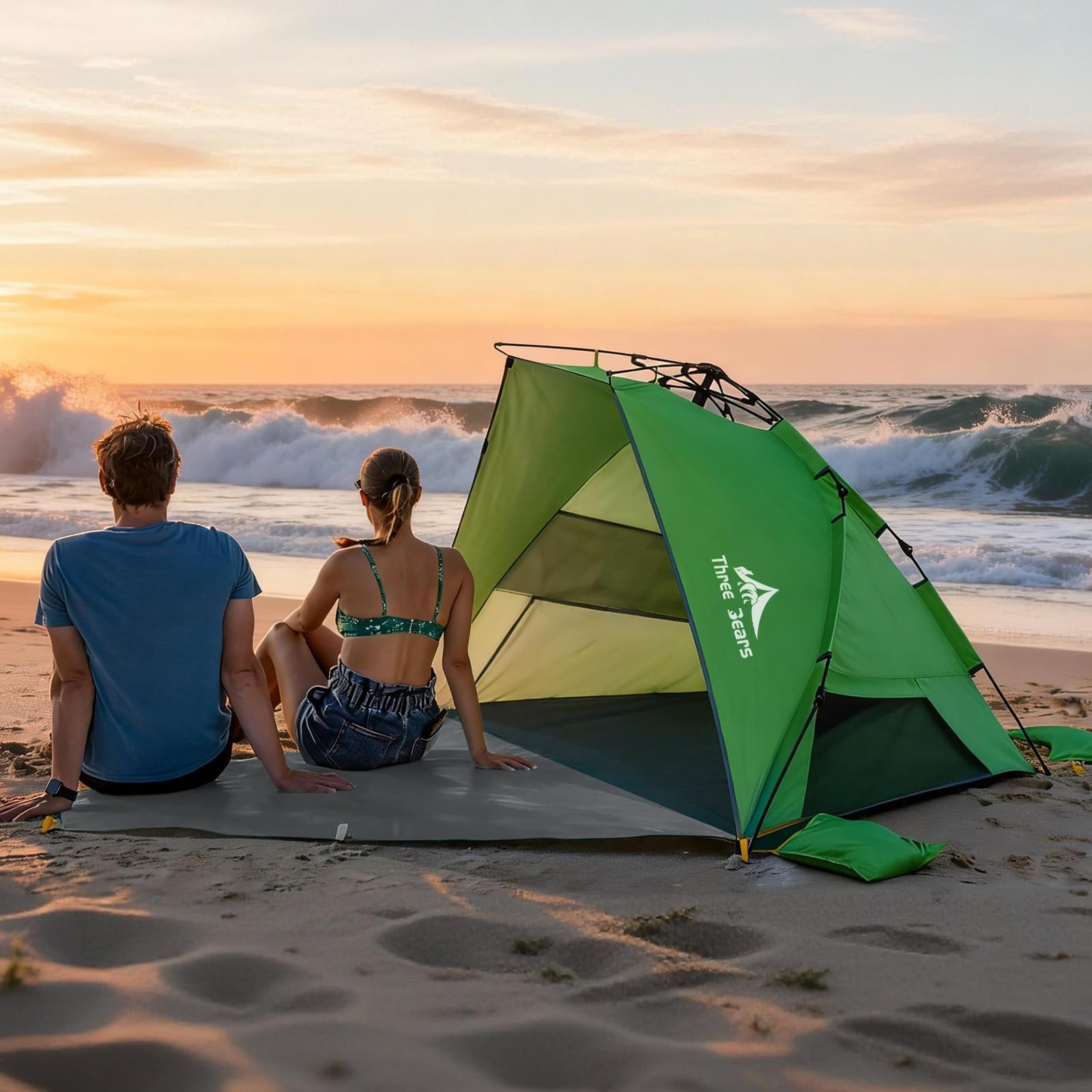 Three Bears Pop-Up-Strandzelt – UV-Schutz LSF 50+, leichte und tragbare Cabana für 3–4 Personen, einfach aufzubauender Sonnenschutz