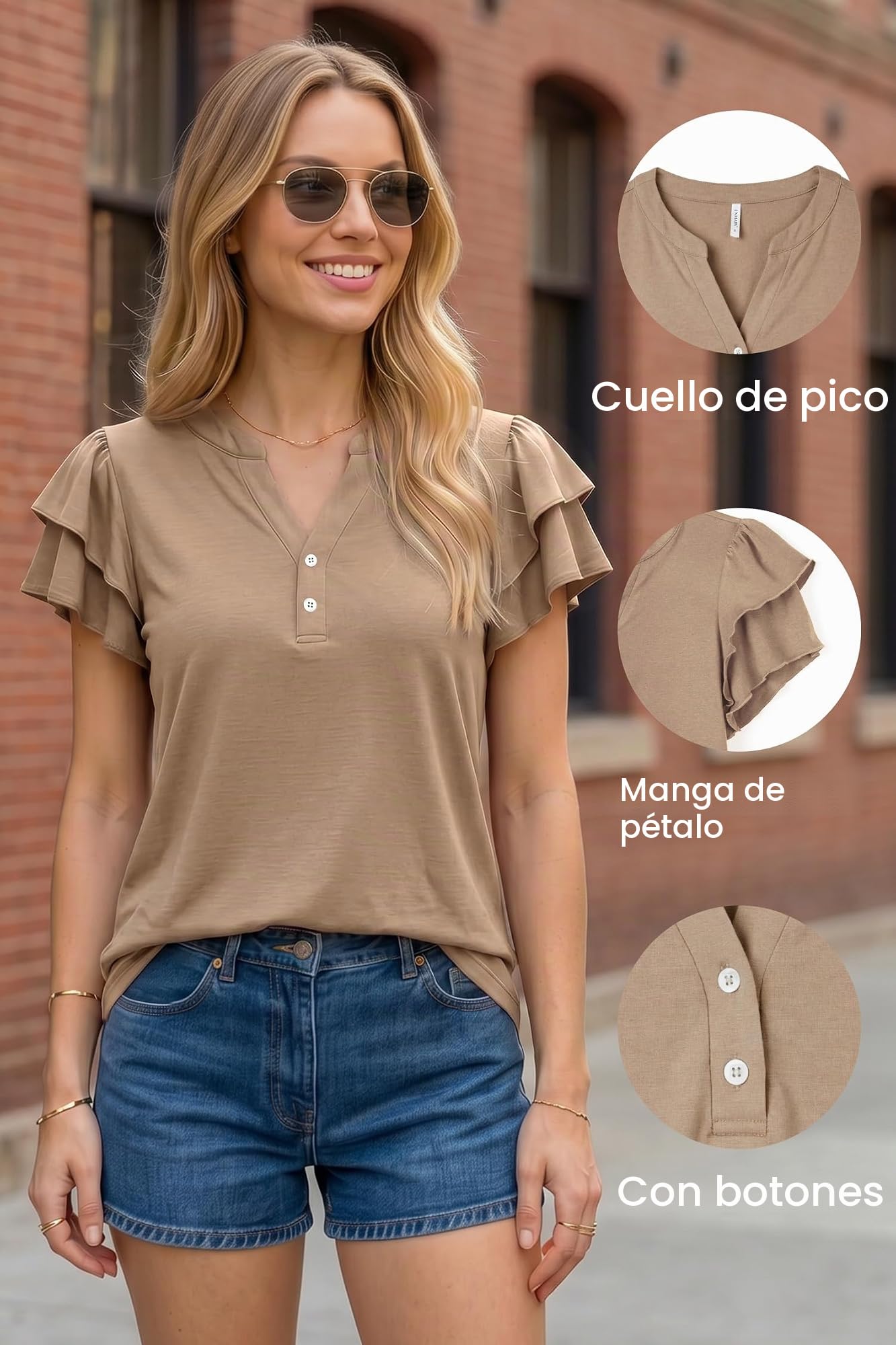 Enmain Camiseta Mujer Verano Casual Blusas Manga Corta con Volantes y Cuello en V Elegantes Negocios Tops
