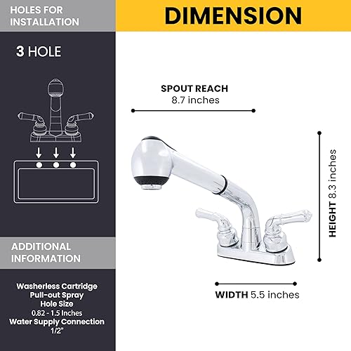 Miniatura 7 de Wasserman - Grifo de fregadero de 2 manijas con rociador extraíble en cromo, plástico ABS no metálico, juego central de 4 pulgadas para lavandería,