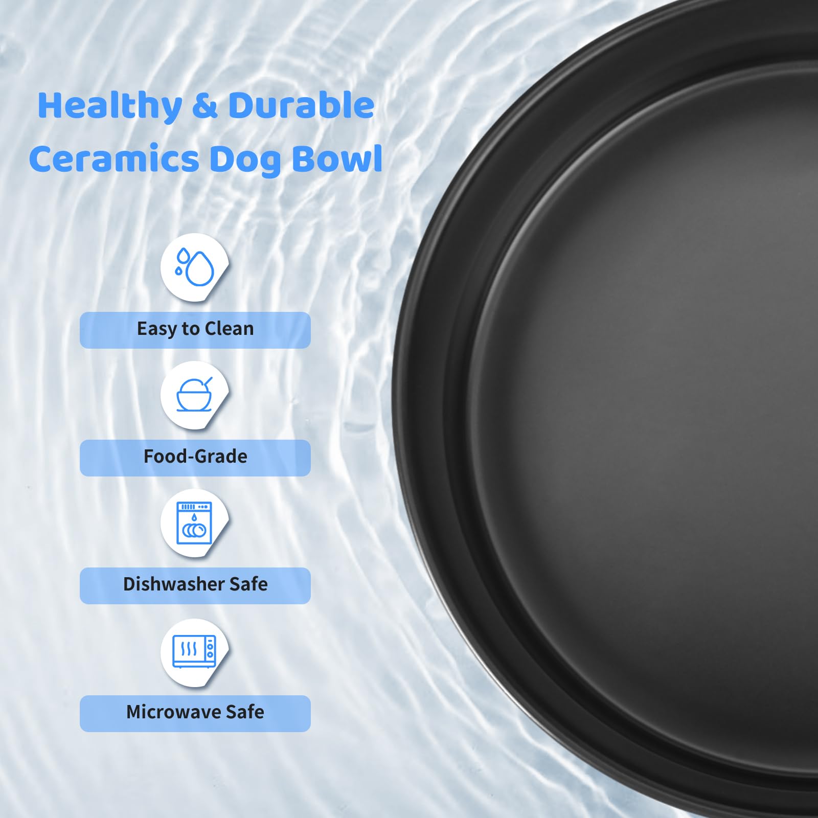 SPUNKYJUNKY Gamelle surélevée en céramique avec support en bois pour chien de taille moyenne et grande - Gamelle d'alimentation et d'eau pour animaux domestiques (double gamelles de 1,70 g, noir)