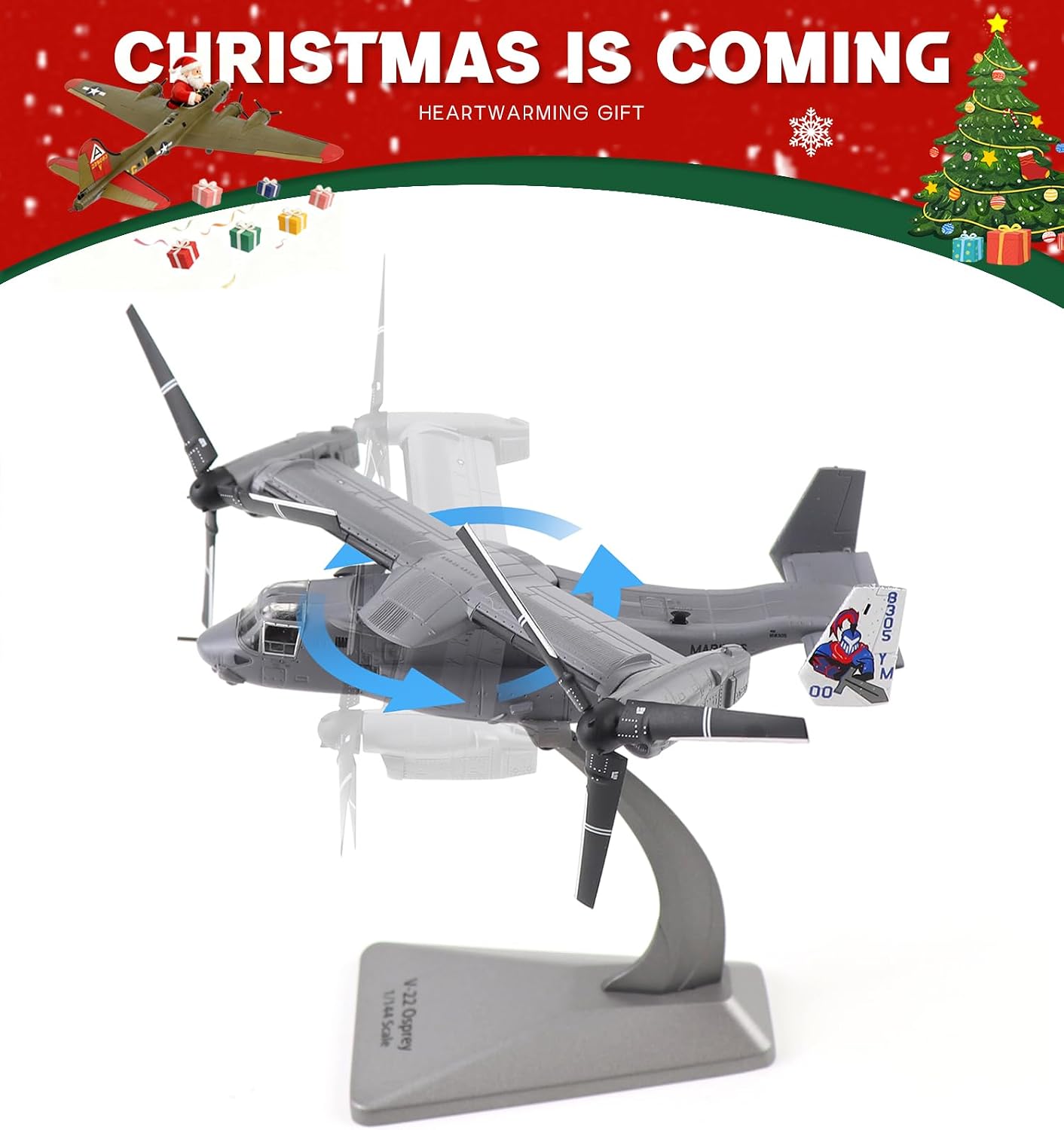 NUOTIE V-22 Osprey 1/144 Scale Model Aircraft Kits, Military-Themed Metal Die-cast Model Airplane, Foldable Navy Model Aircraft Kit