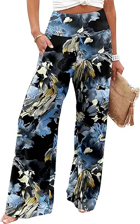 JZC Women's Palazzo Lounge Pants Casual Wide Leg Pants High Waist Flowy Toursers with Pockets