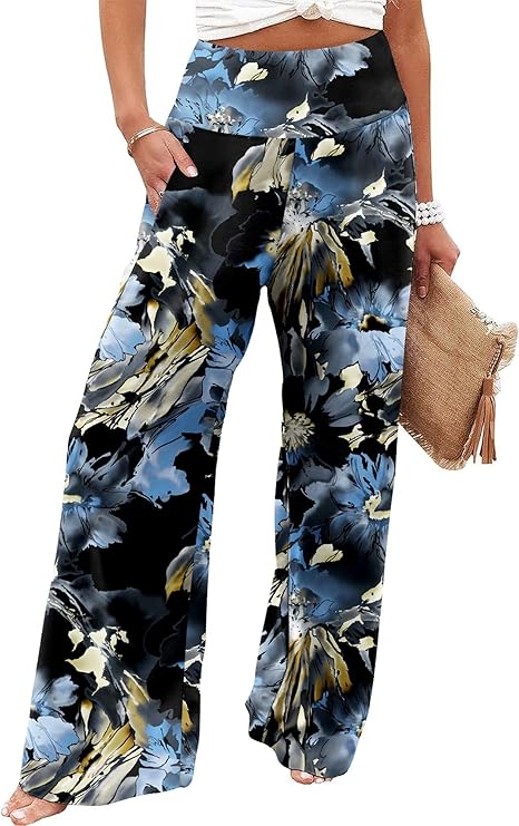 JZC Women's Palazzo Lounge Pants Casual Wide Leg Pants High Waist Flowy Toursers with Pockets
